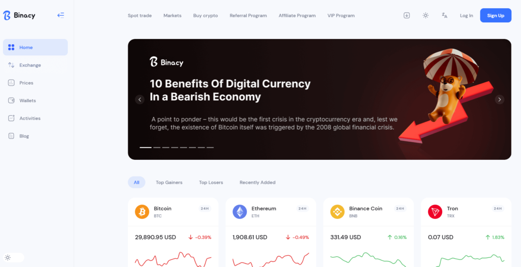 Binacy homepage