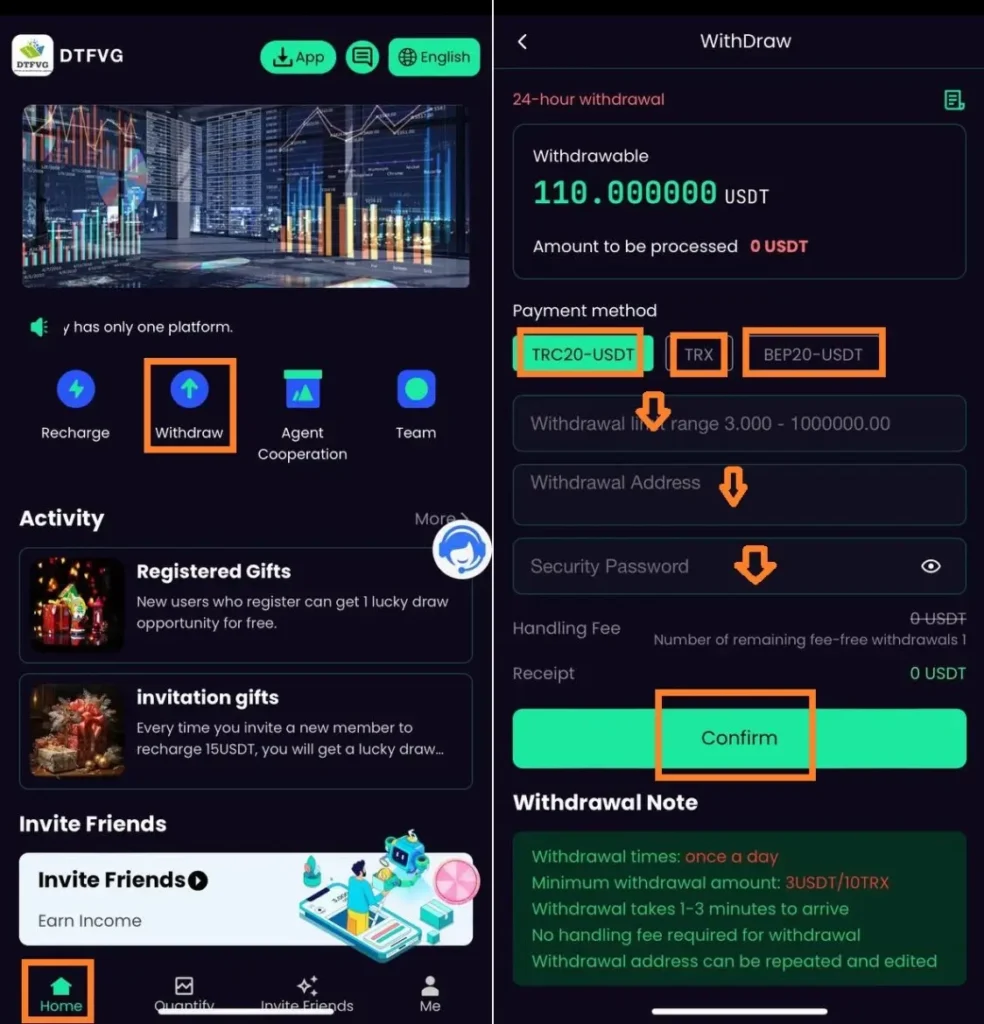 DTFVG How to withdraw？