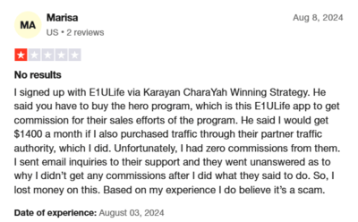 E1ULife trustpilot review