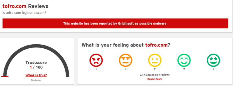 ScamAdviser Score: tofro.com