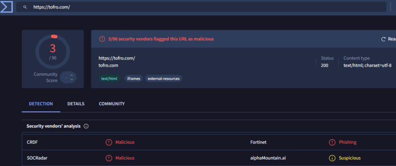 Virustotal tofro.com 